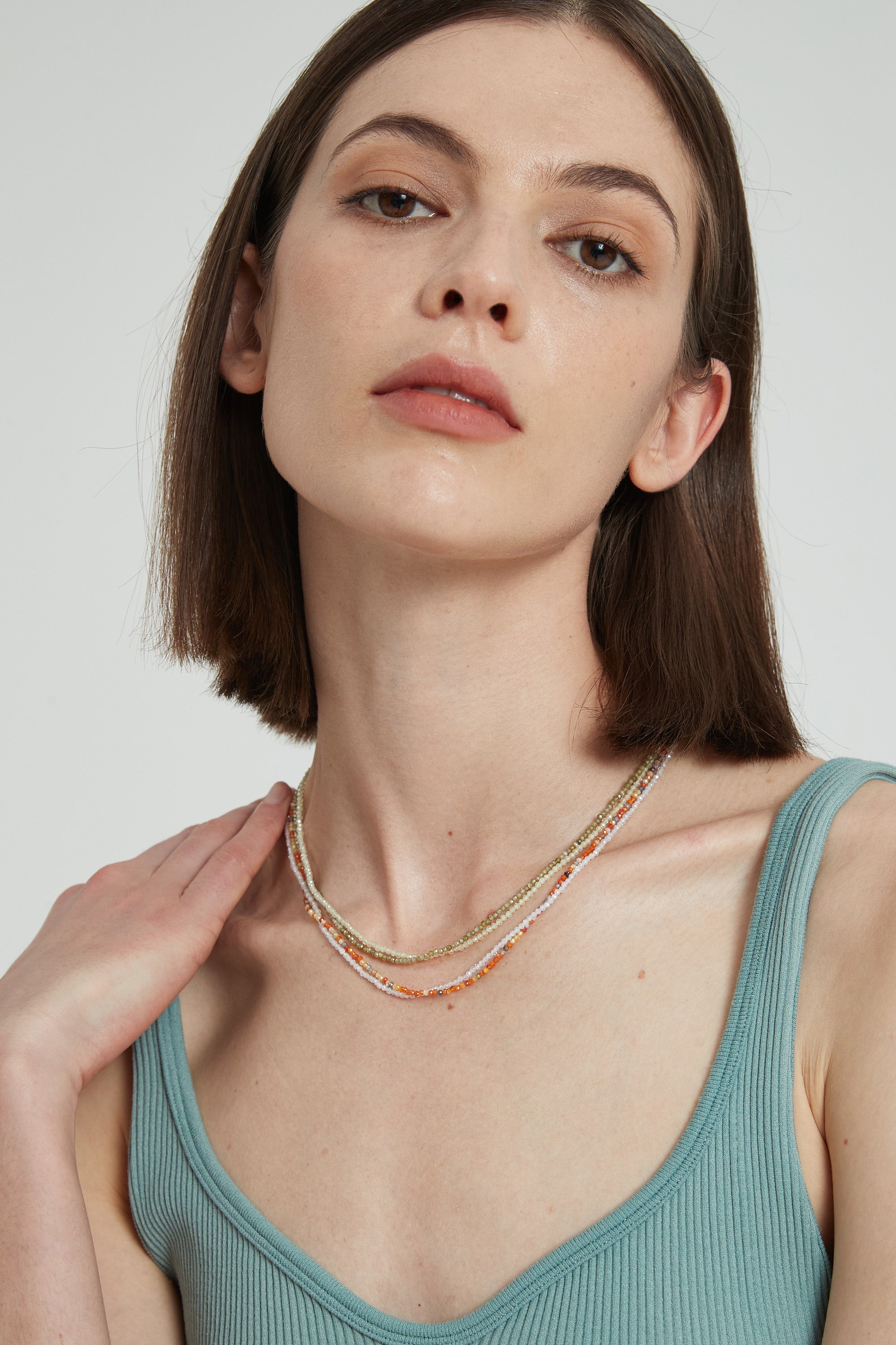 Classicharms-Clarice Purple Crystal Mini Beaded Double Layered Necklace