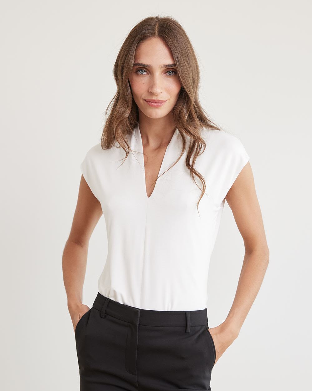 Extended-Sleeve V-Neck Fitted Tee