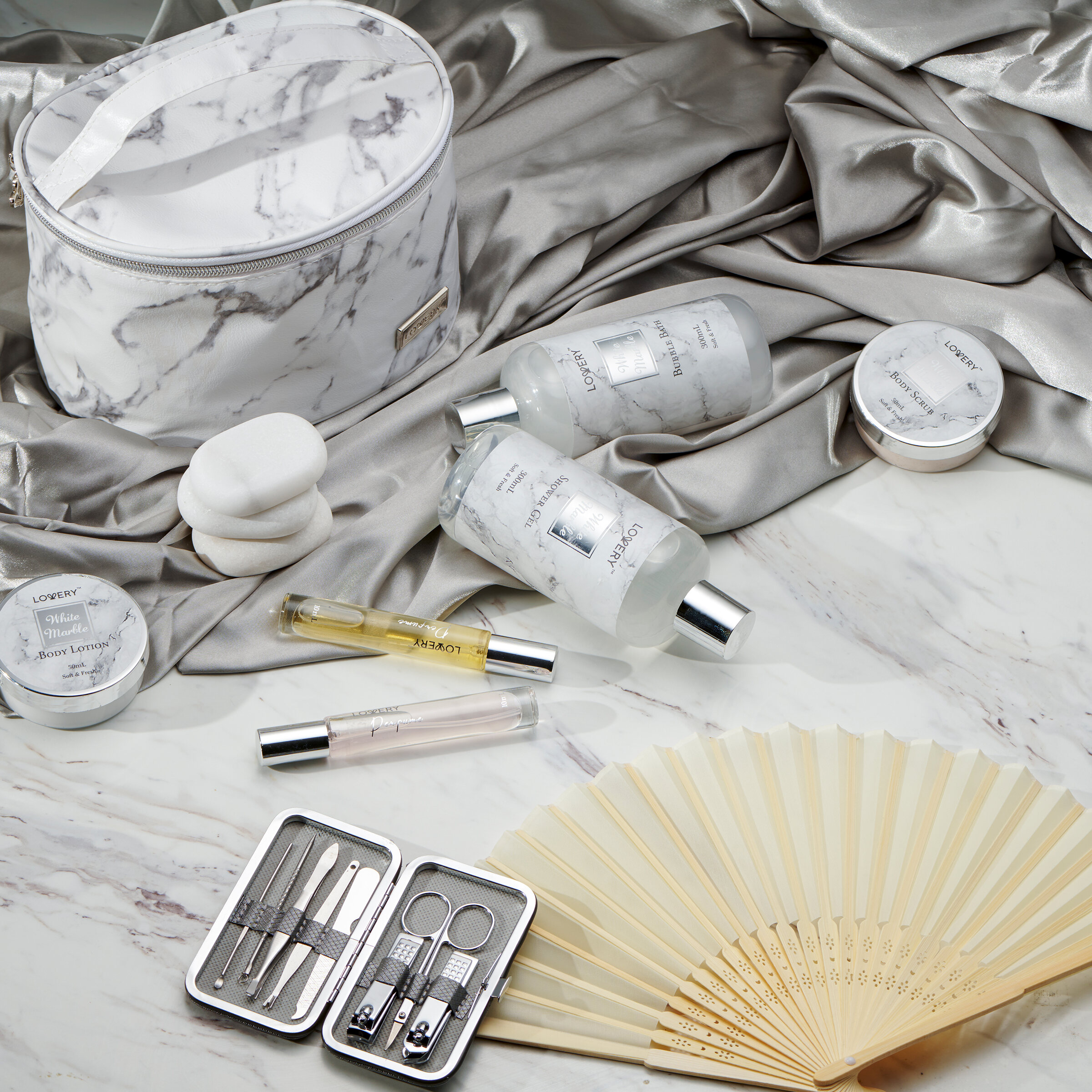 Lovery Premium 25pc Massage Kit, White Marble Beauty And Self Care Spa Set With Stones