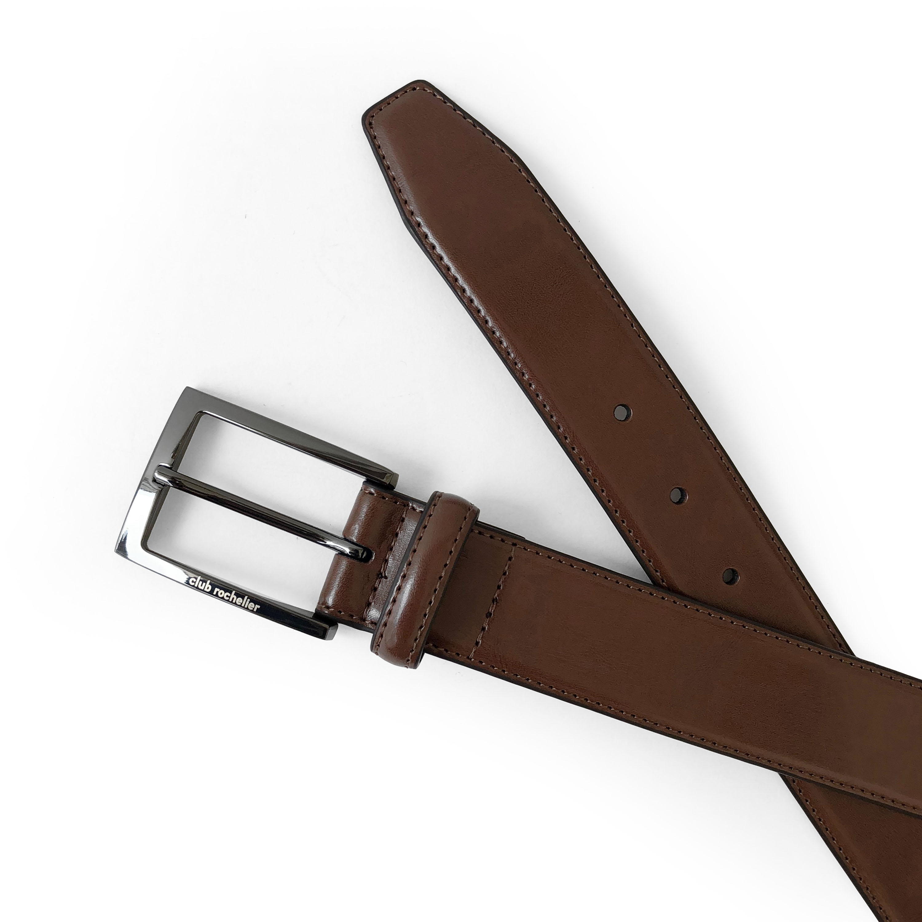 Club Rochelier Men's Leather Belt with Gun Metal Hardware