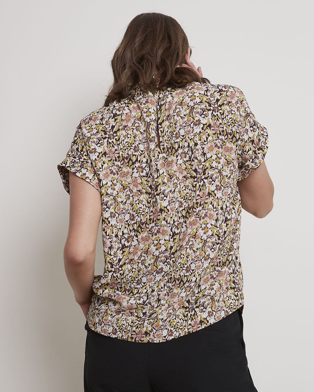 Mock-Neck Popover Blouse with Extended Sleeves