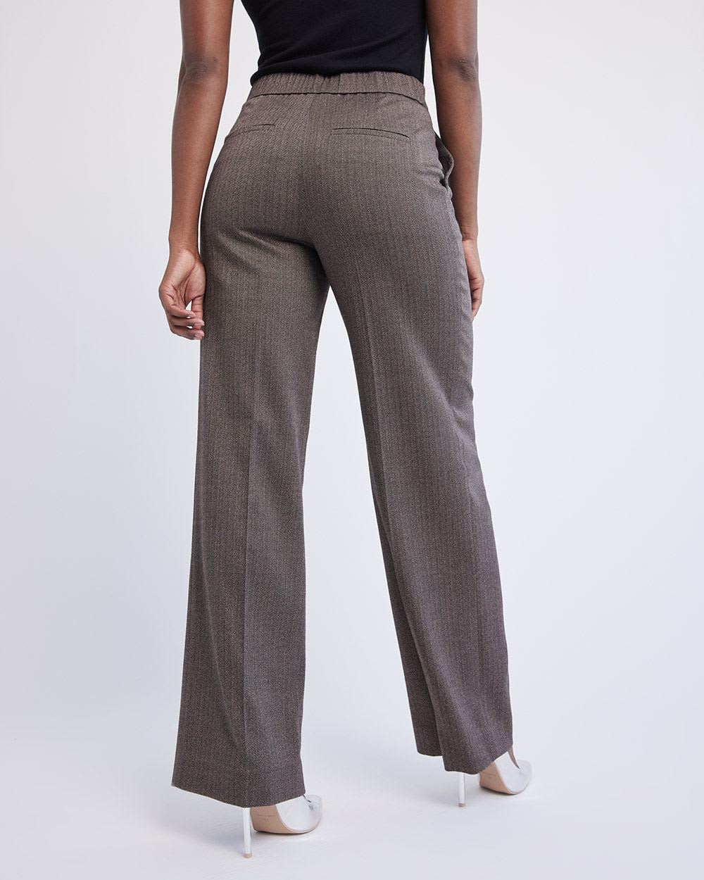 Wide-Leg Mid-Rise Herringbone Pant