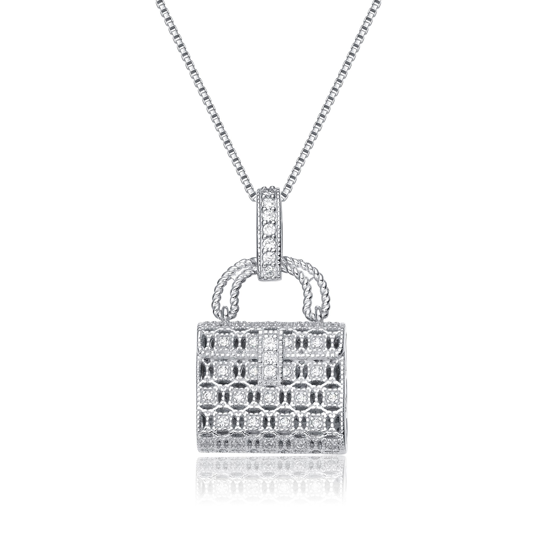 GV Sterling Silver Cubic Zirconia Lock Necklace