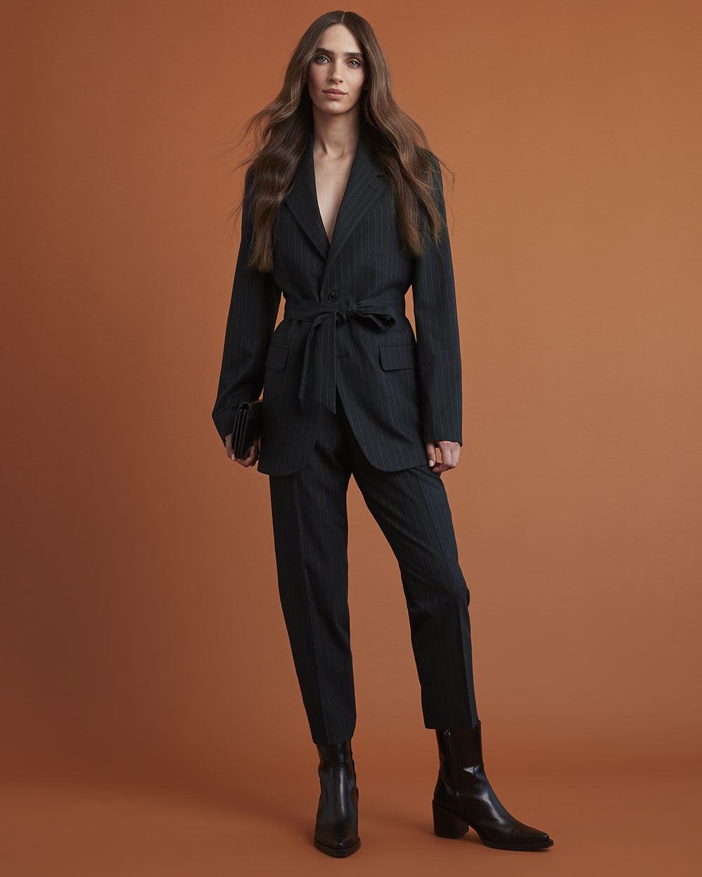 Gender-Neutral Navy Pinstriped Tapered-Leg Pant
