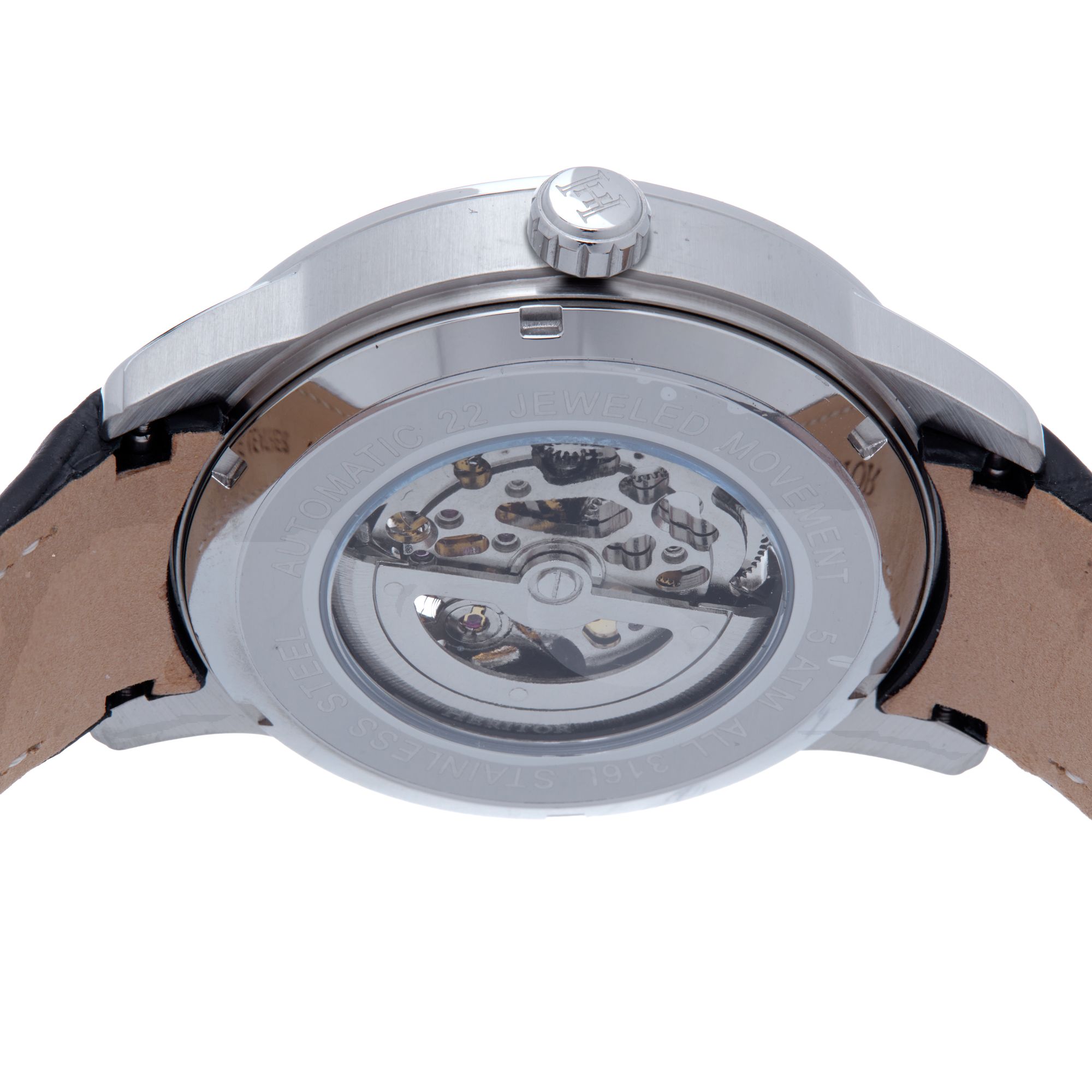 Heritor Automatic - Davies Semi-Skeleton Leather-Band Watch - Silver/Navy
