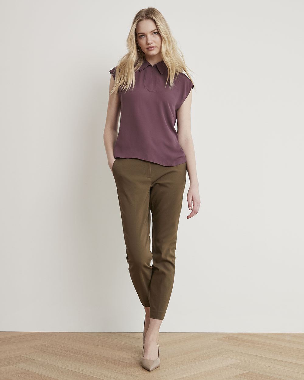 Mix-Media Tee with Shirt Collar