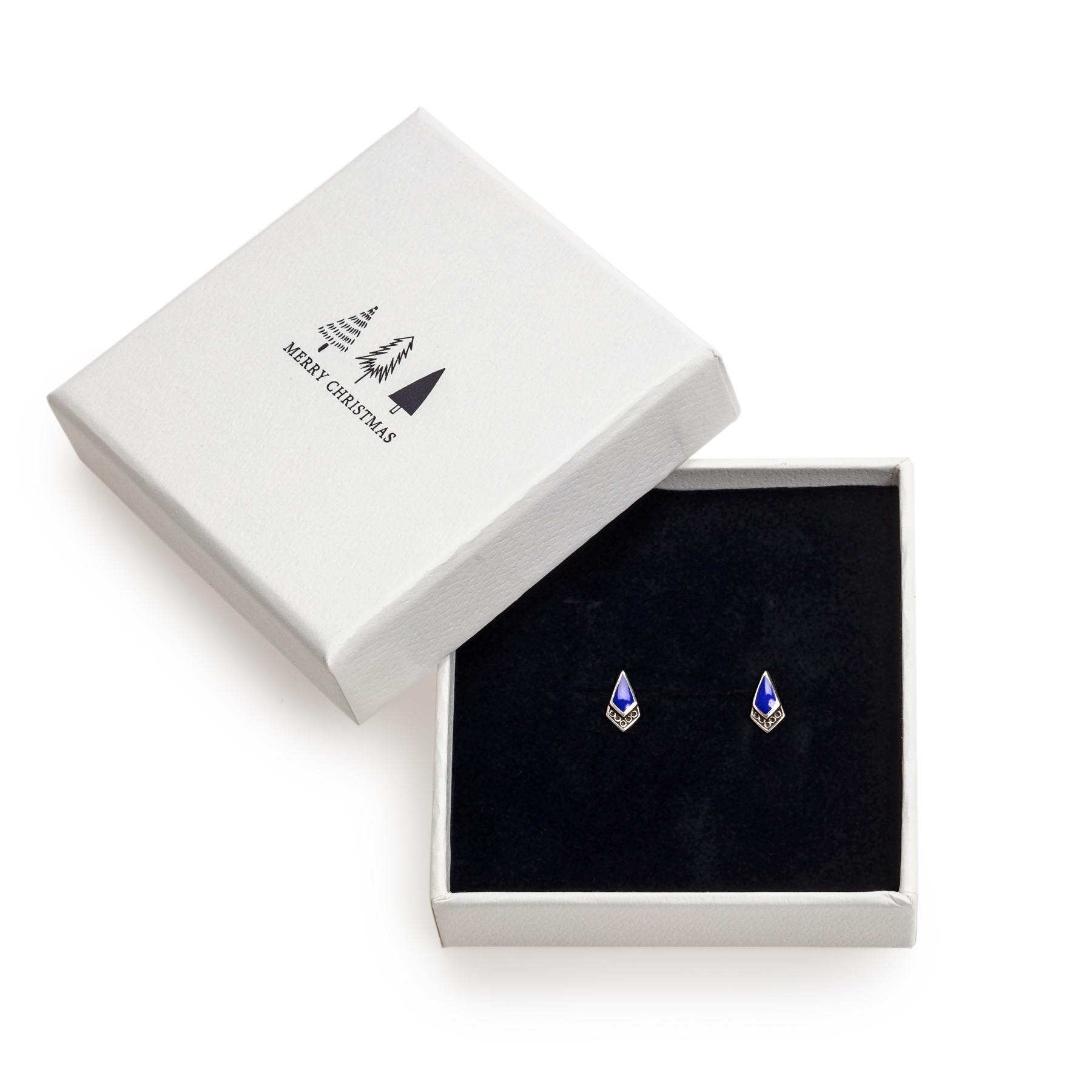 Sterling Silver & Lapis Triangular Stud Earrings - In Holiday Gift Box - AG Sterling
