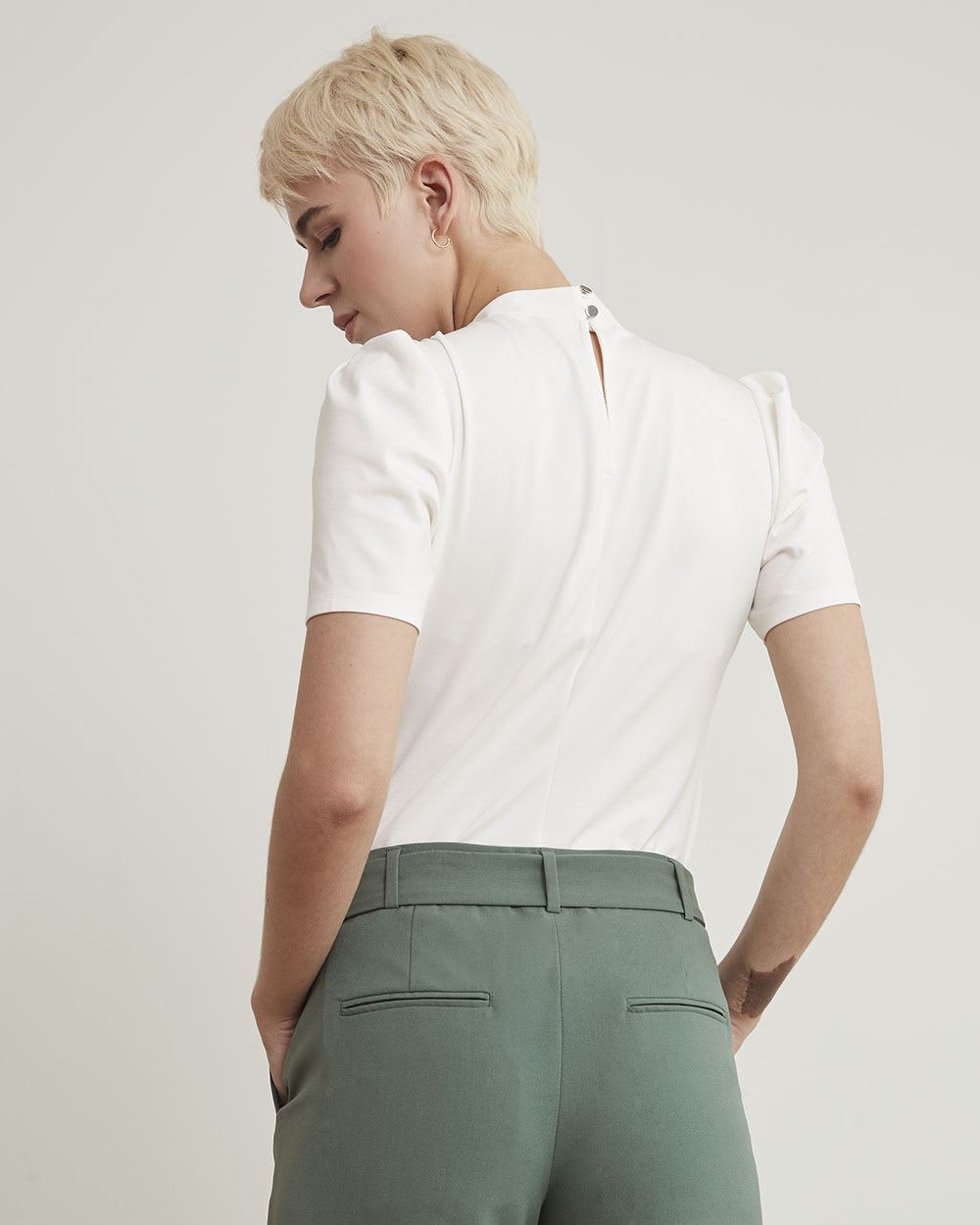 Mock-Neck T-Shirt with Short Puffy Sleeves