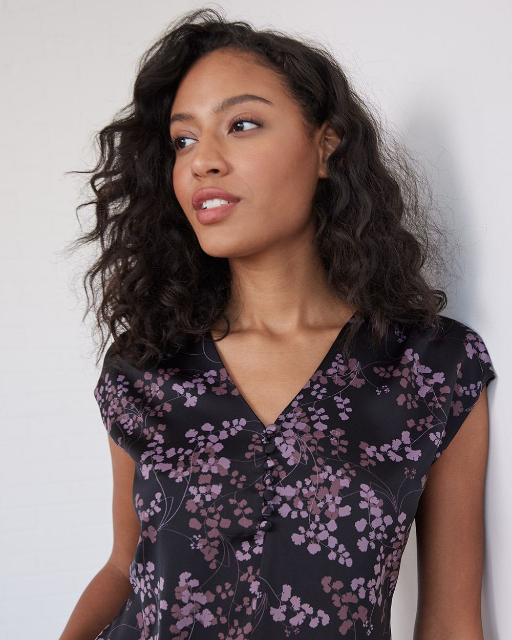 V-Neck Mix-Media Top with Extended Sleeves