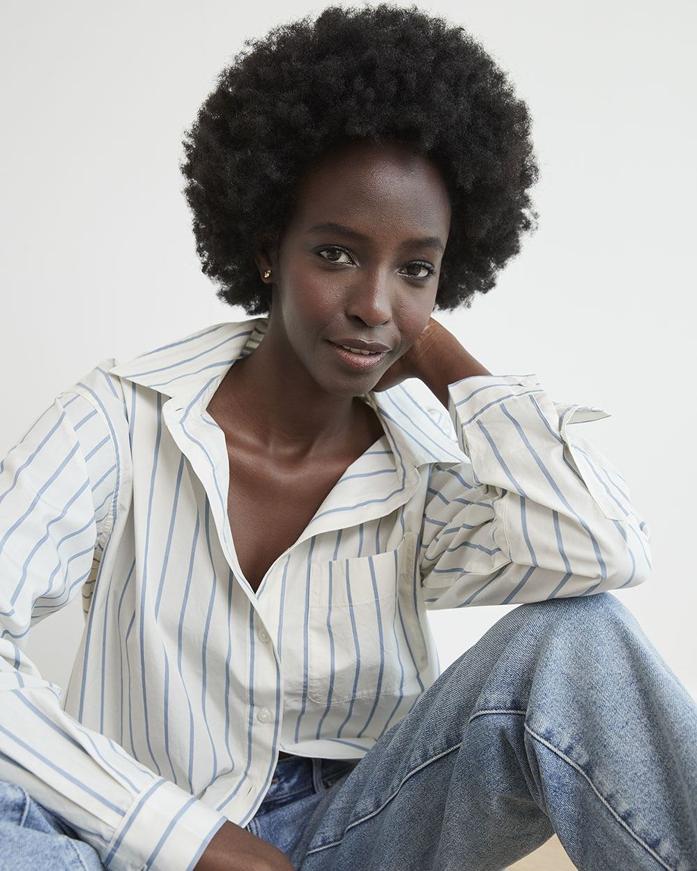 Long-Sleeve Buttoned-Down Poplin Blouse