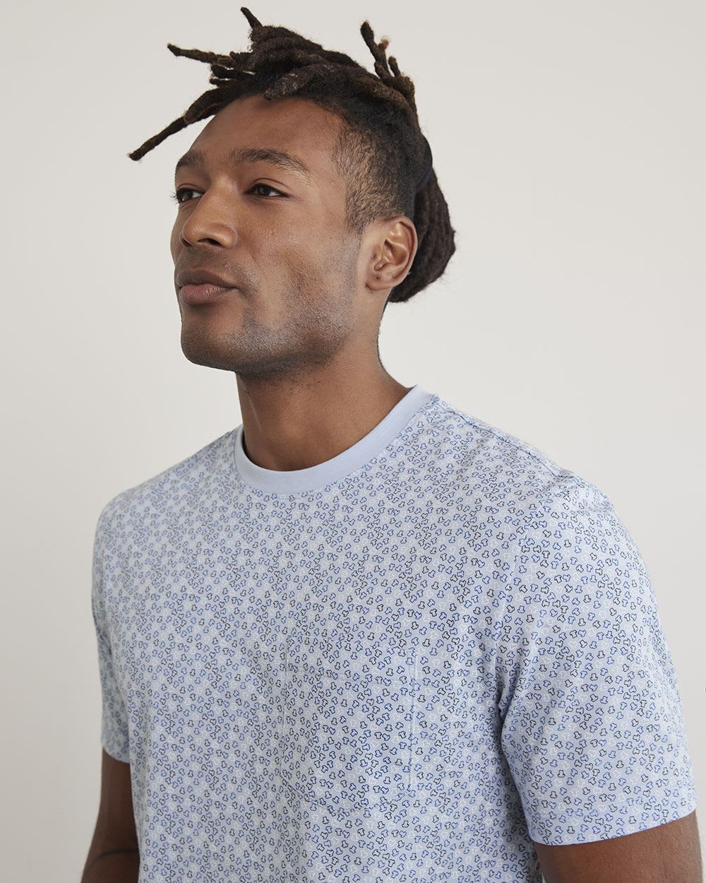 Printed Short-Sleeve Crew-Neck Tee with Chest Pocket