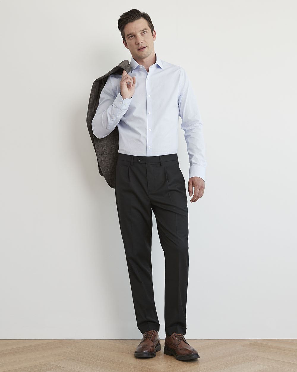 Pleated Solid Tapered-Leg City Pant