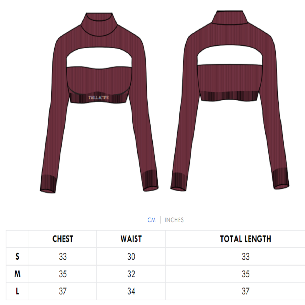 Twill Active - Viyella Recycled Rib High Neck Long Sleeve Crop Top - Burgundy