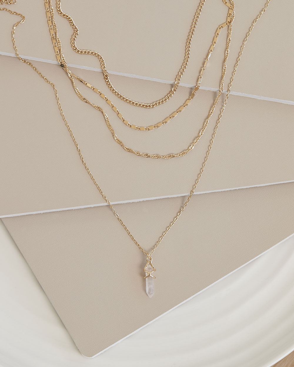 Short Multi-Chain Necklace with Crystal