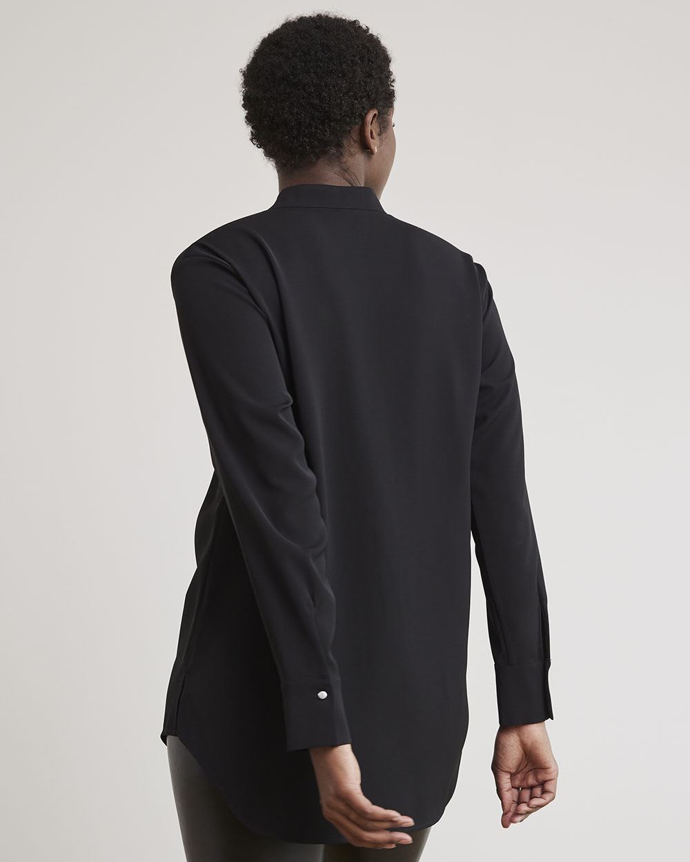 Long-Sleeve V-Neck Crepe Popover Blouse