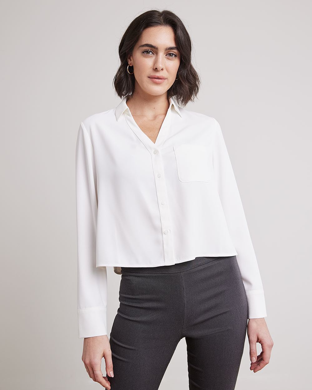 Long-Sleeve Buttoned-Down Crepe Blouse