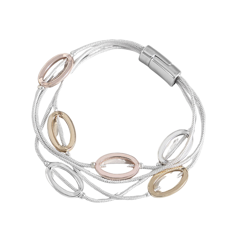 Tri-Tone Open Oval Multi-Strand Bracelet with Magnetic Clasp - Don't AsK