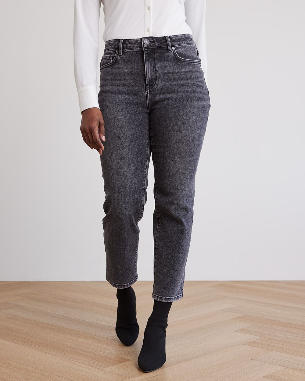 Straight-Leg High-Rise Grey Jeans