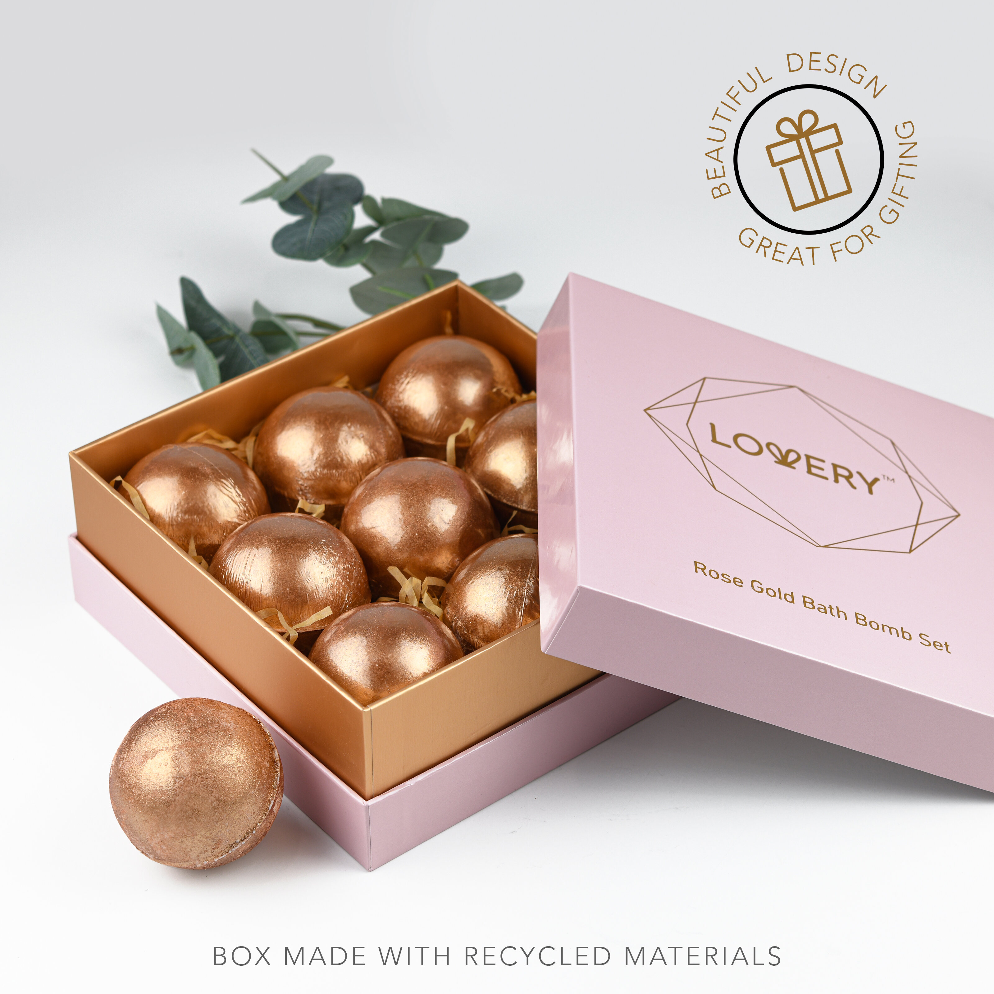 Lovery 24k Rose Gold Bath Bombs Gift Set, 9 Scented Bubble Bombs