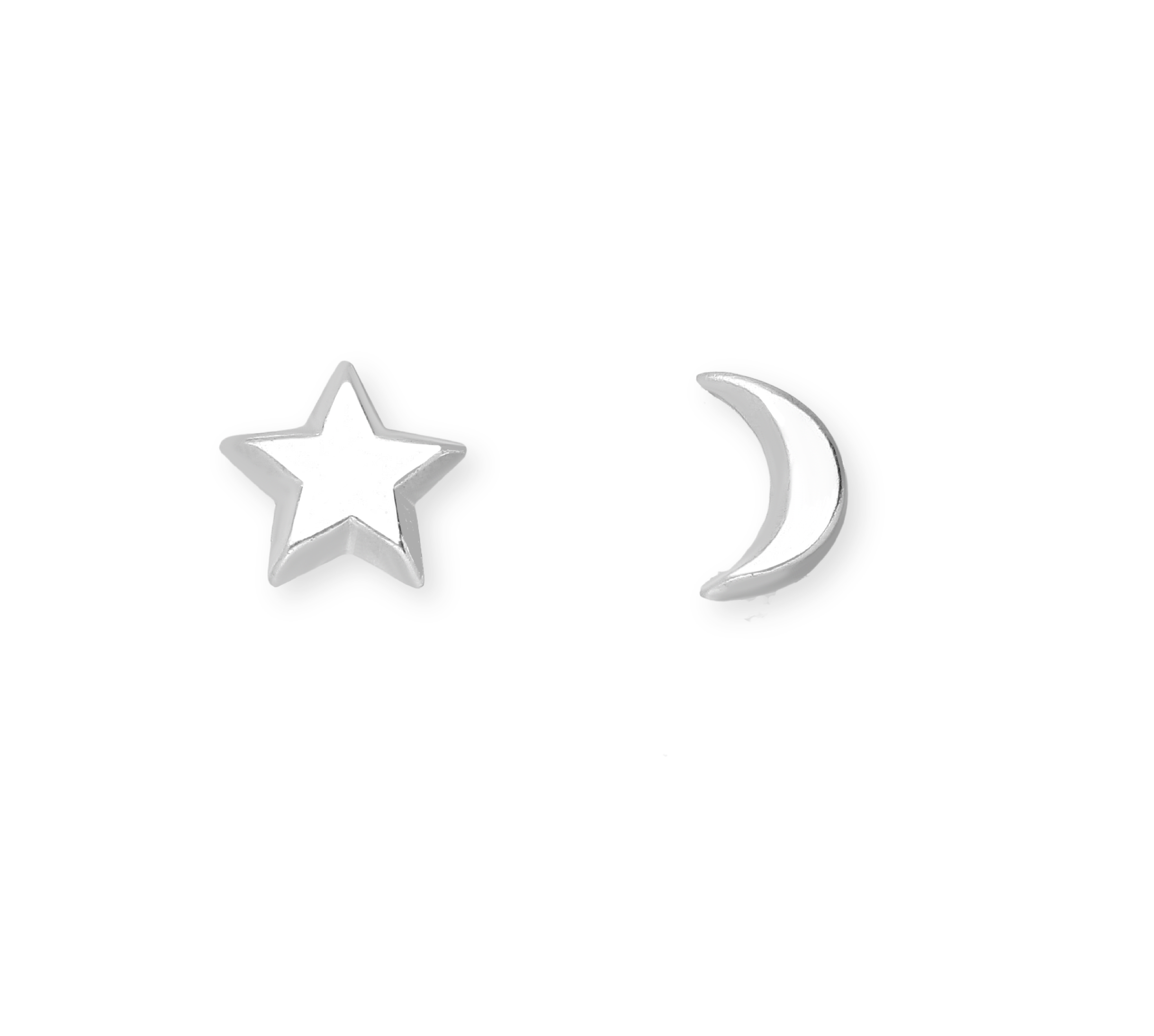Ag Sterling - Sterling Silver Asymmetrical Moon Star Stud Earrings