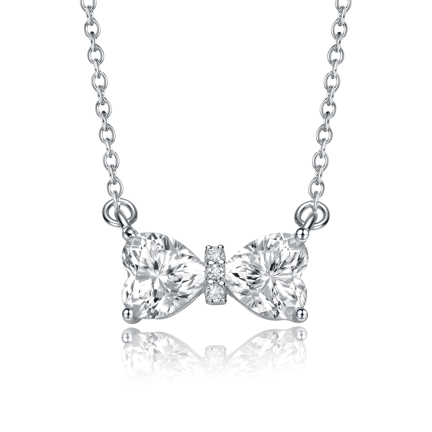 SV Sterling Silver with 1.50ctw Lab Created Moissanite Bow-Tie Heart Pendant Layering Necklace