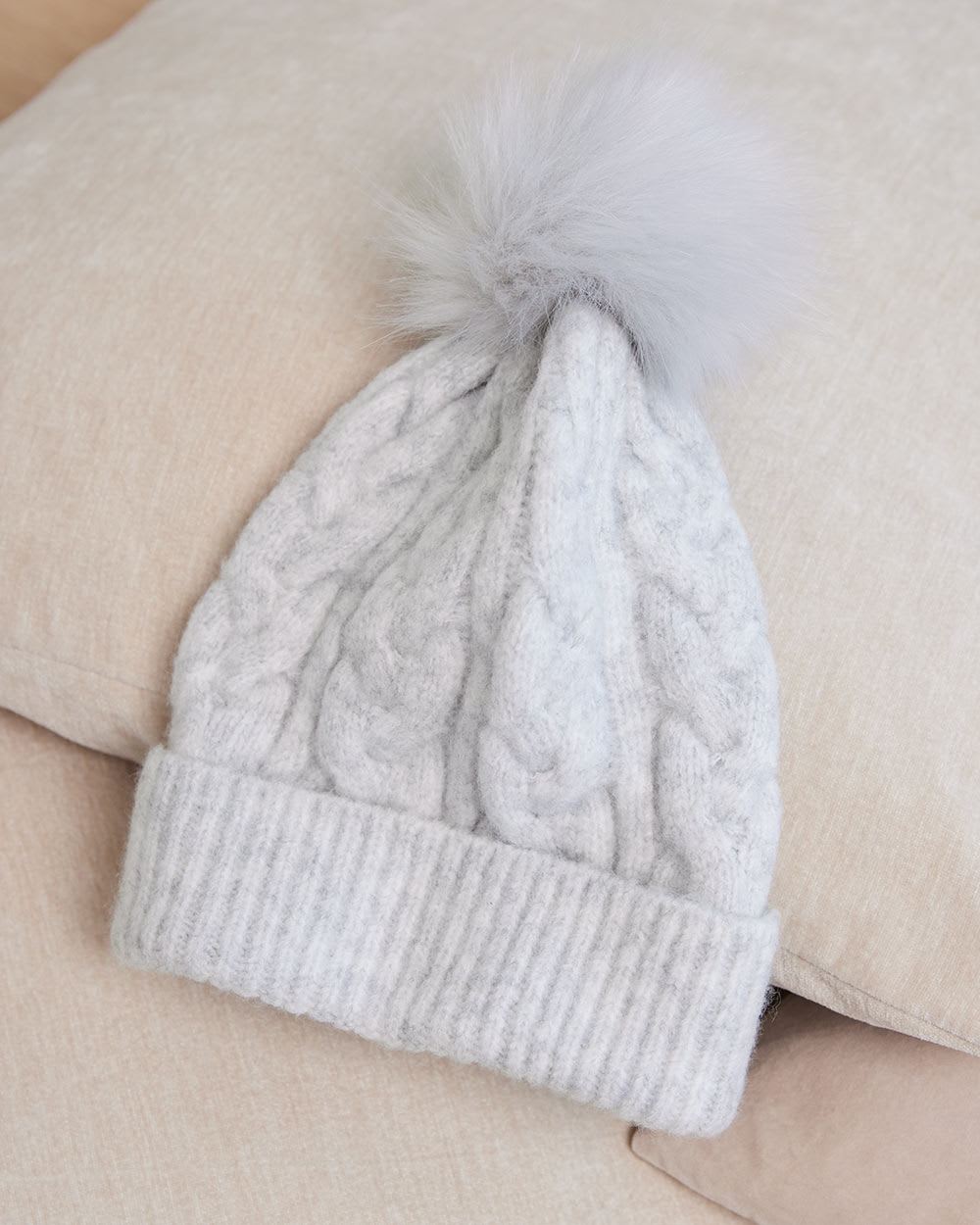 Cable-Knit Beanie with Pompom
