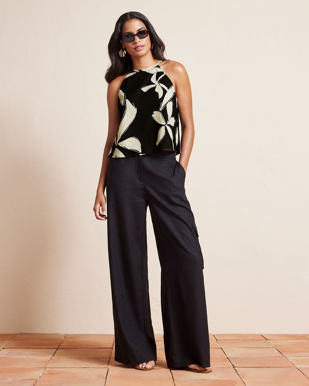 Sleeveless Halter-Neck Linen Blouse