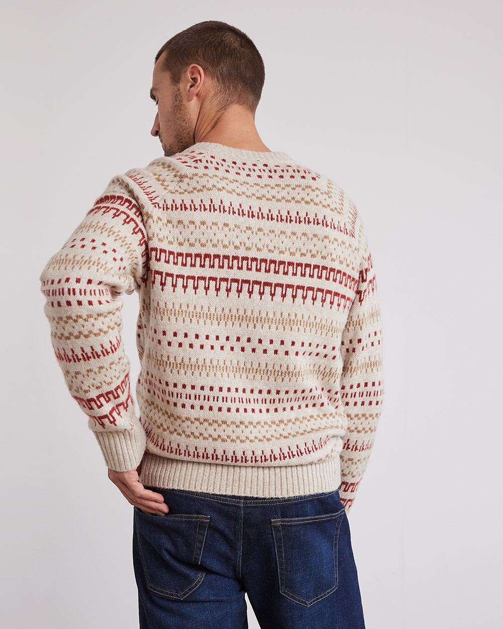 Crew-Neck Sweater with Fair Isle Pattern