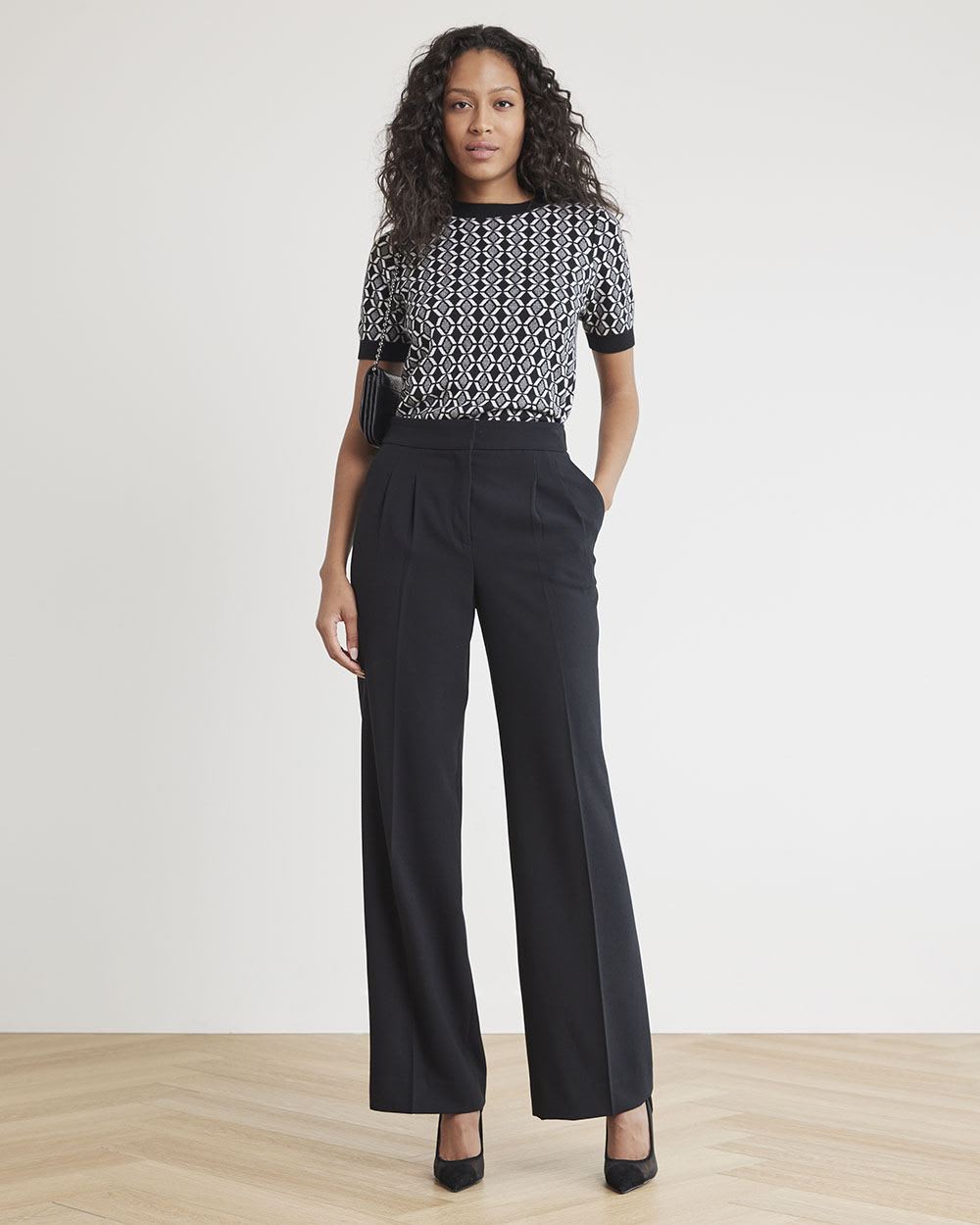 3/4-Sleeve Crew-Neck Jacquard Sweater