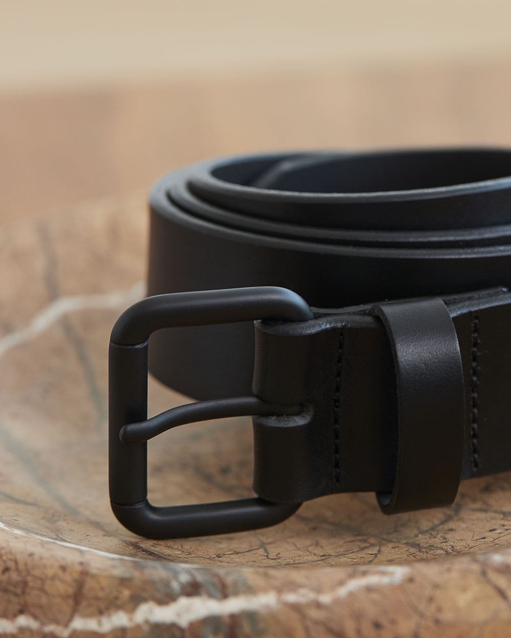 Black Leather Belt with Square Buckle