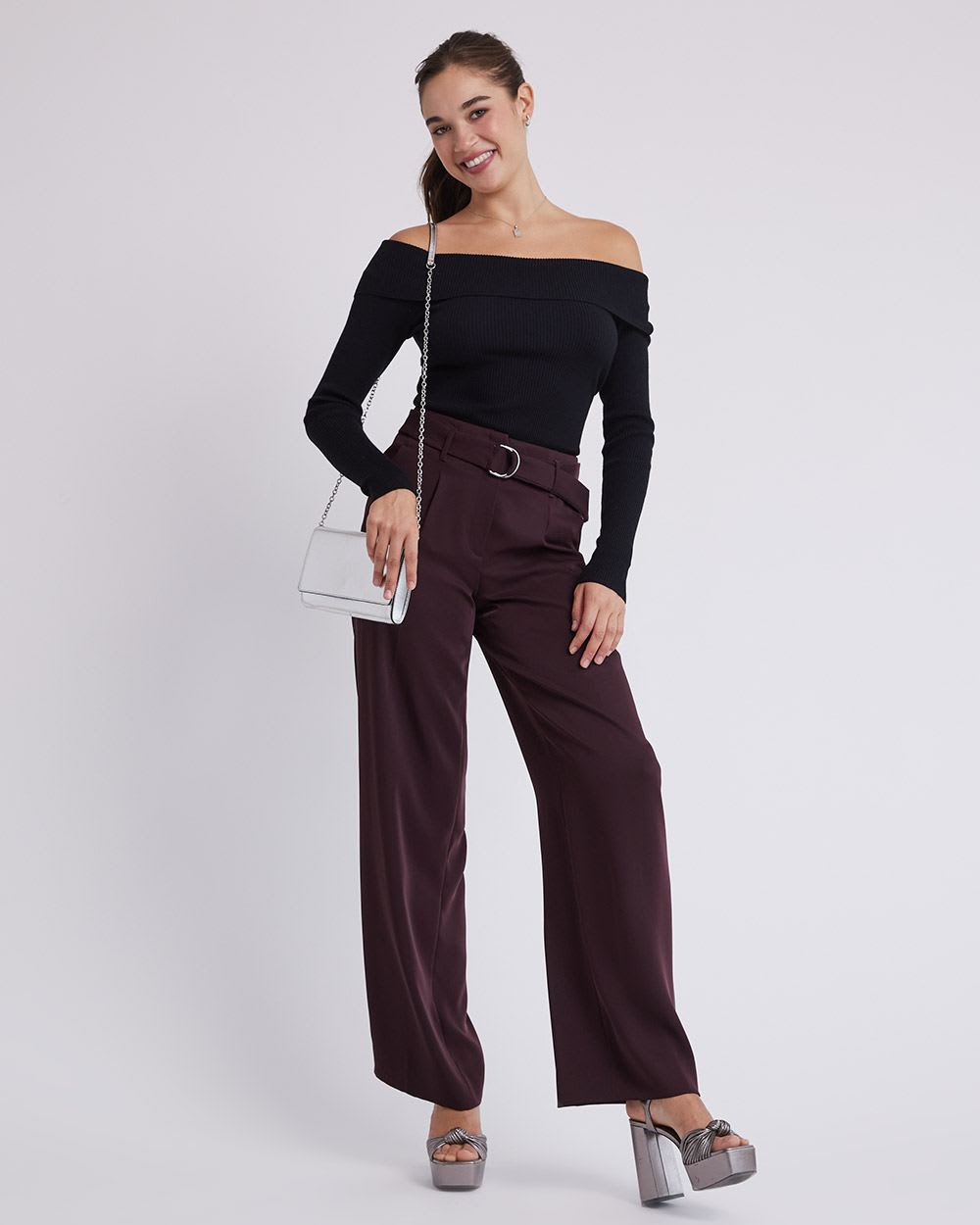Off-the-Shoulder Long-Sleeve Fitted Top