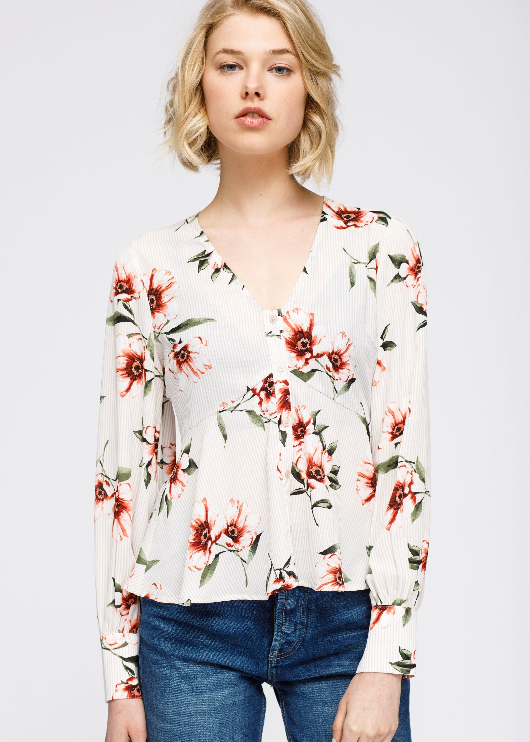 Nurode Rust Flower Empire Waist Peplum Blouse
