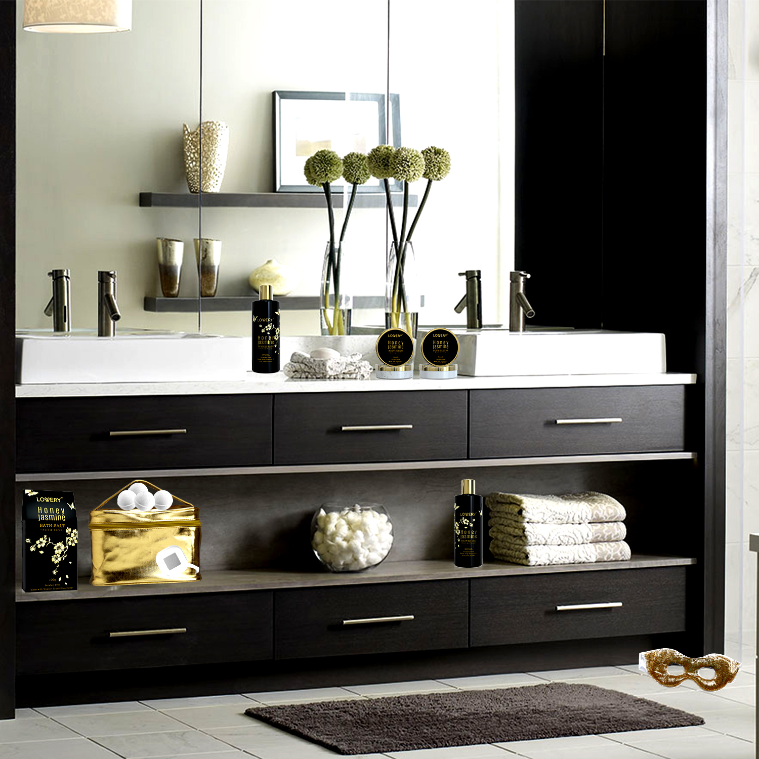 Lovery Bath & Body Gift - Honey Jasmine Scent - Deluxe 12pc Bath Set