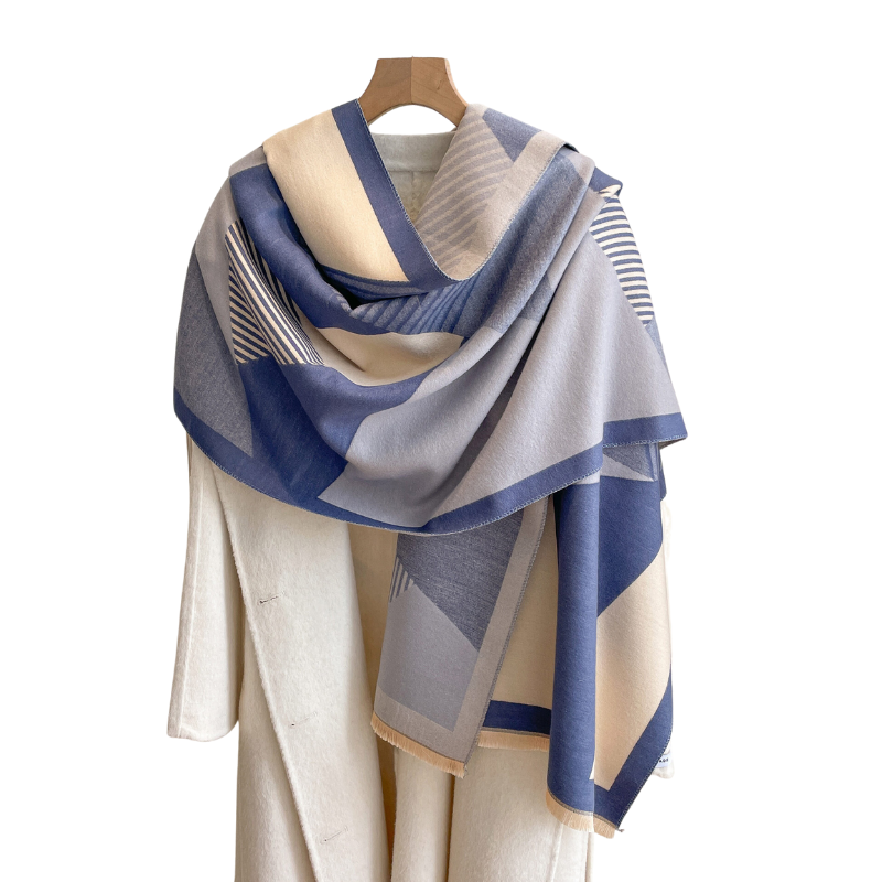 Blue & Beige Color Blocked Striped Patterned Scarf - Don't AsK