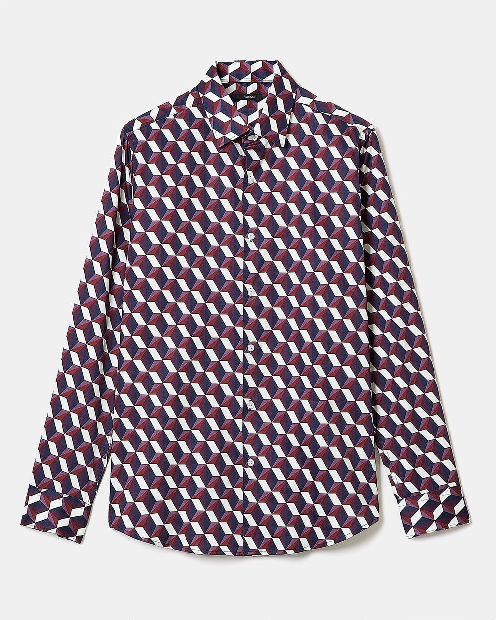 Slim-Fit Dress Shirt with Large Psychedelic Pattern