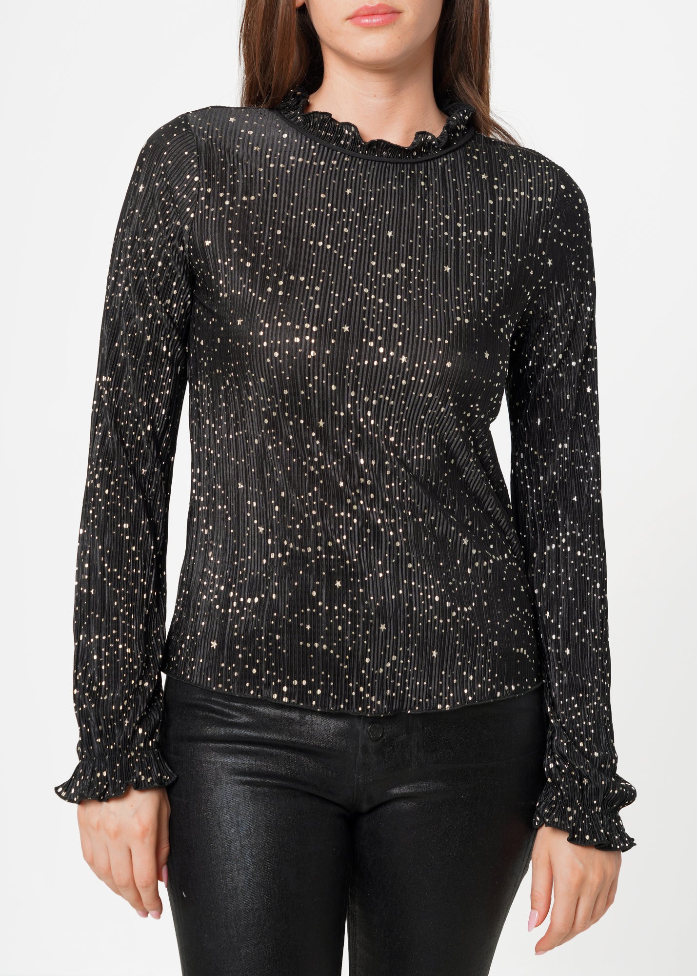 Nurode Long Sleeve Mock Neck Lettuce Edge Top