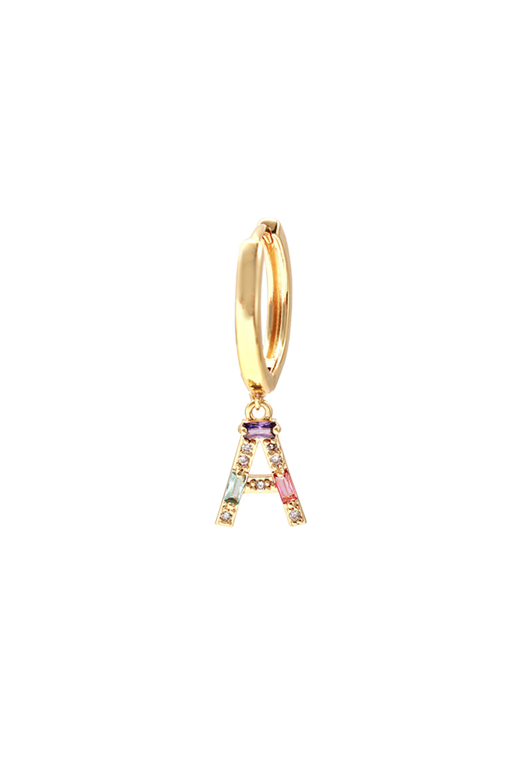 Classicharms-Single Pavé Initial Charm Drop Huggie Hoop Earring-Letter A