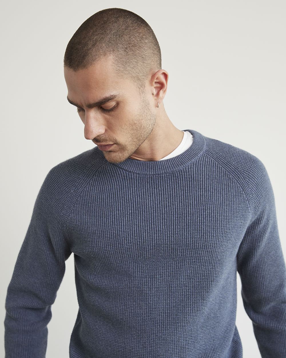 Long-Sleeve Crew-Neck Waffled Sweater