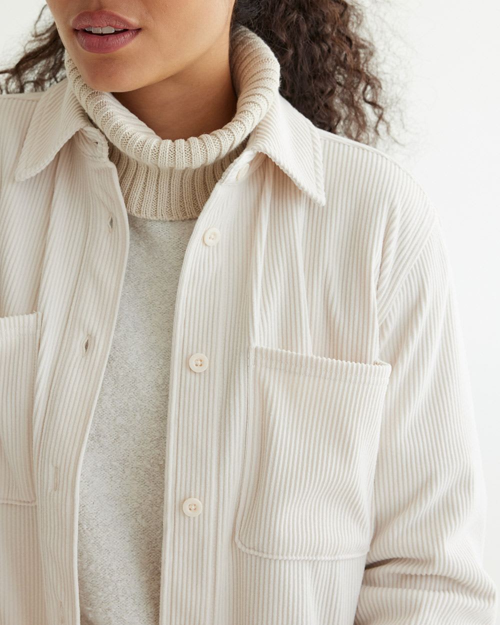 Long-Sleeve Velvet Ottoman-Knit Shirt - Hyba