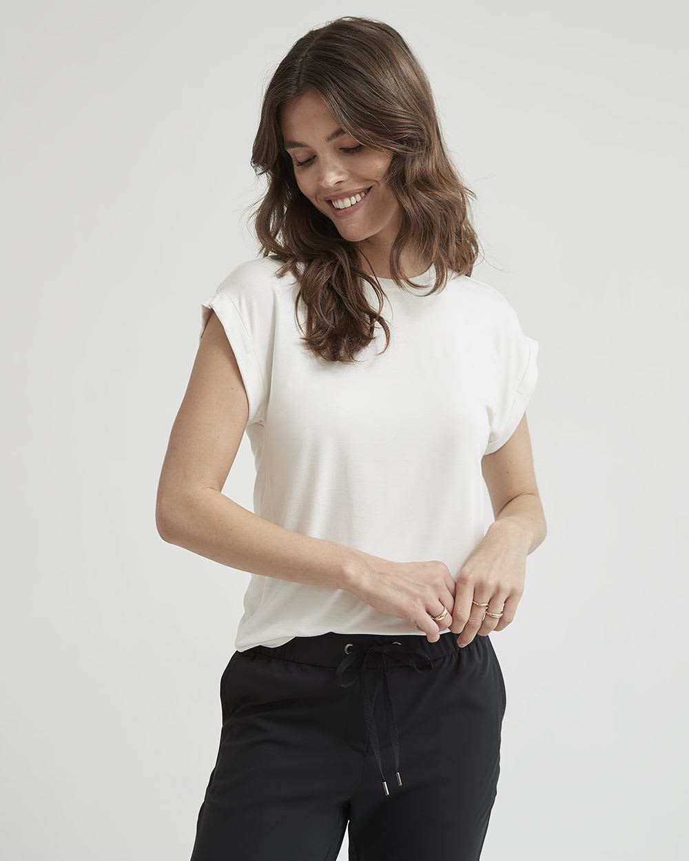 Extended-Sleeve Crew-Neck Fitted Tee