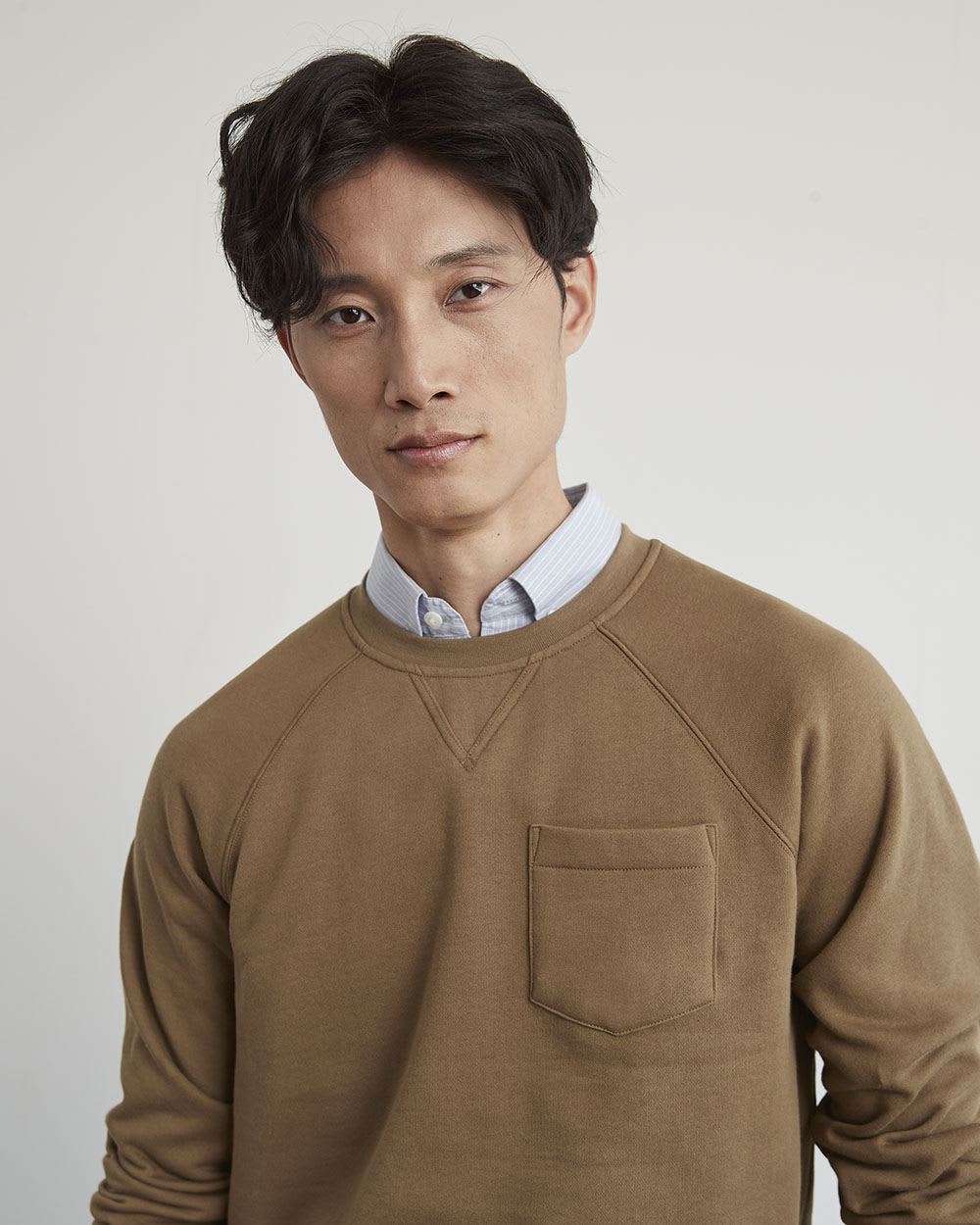 Solid Fleece Crew-Neck Pullover with Chest Pocket