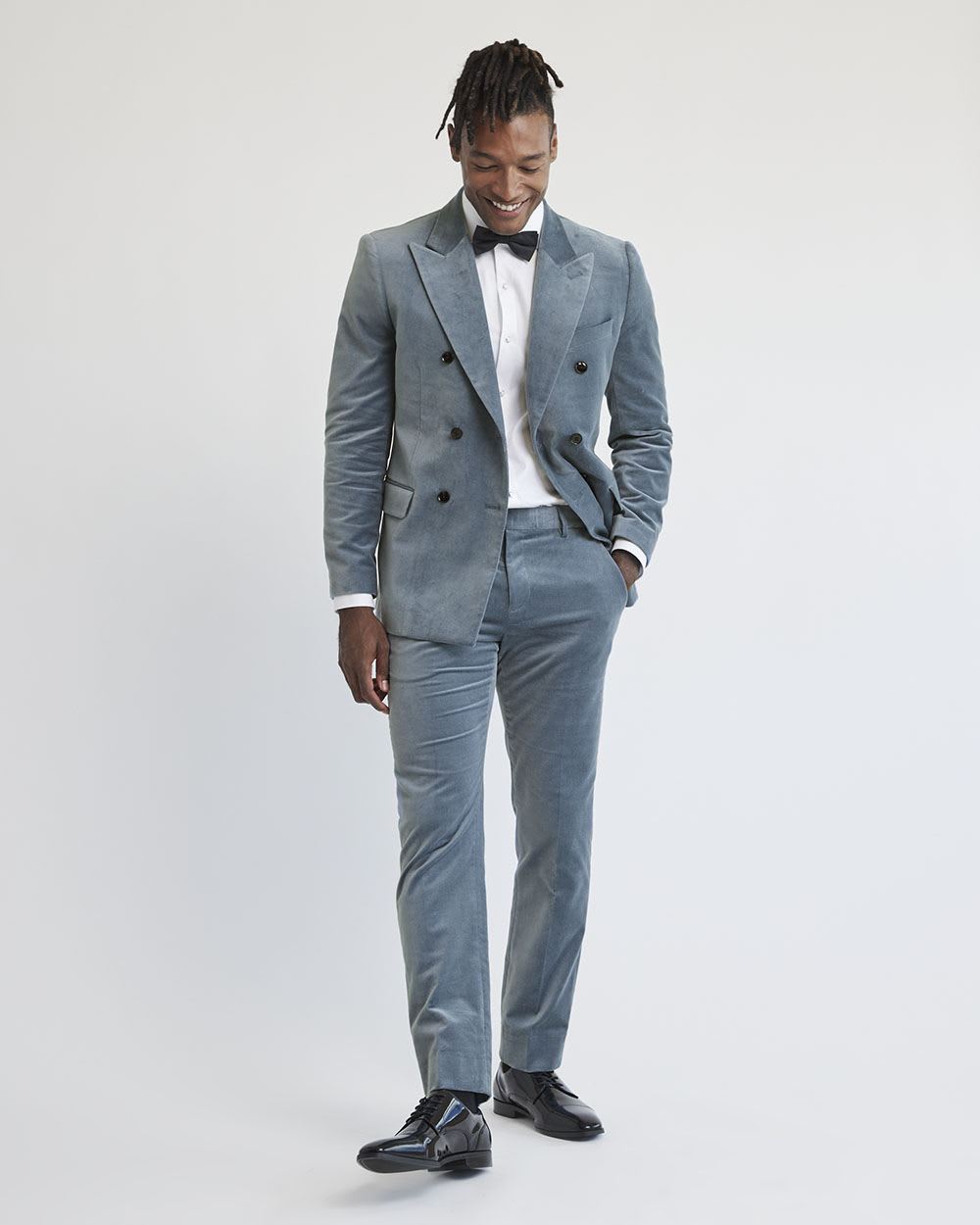 Tailored-Fit Blue Velvet Double-Breasted Blazer