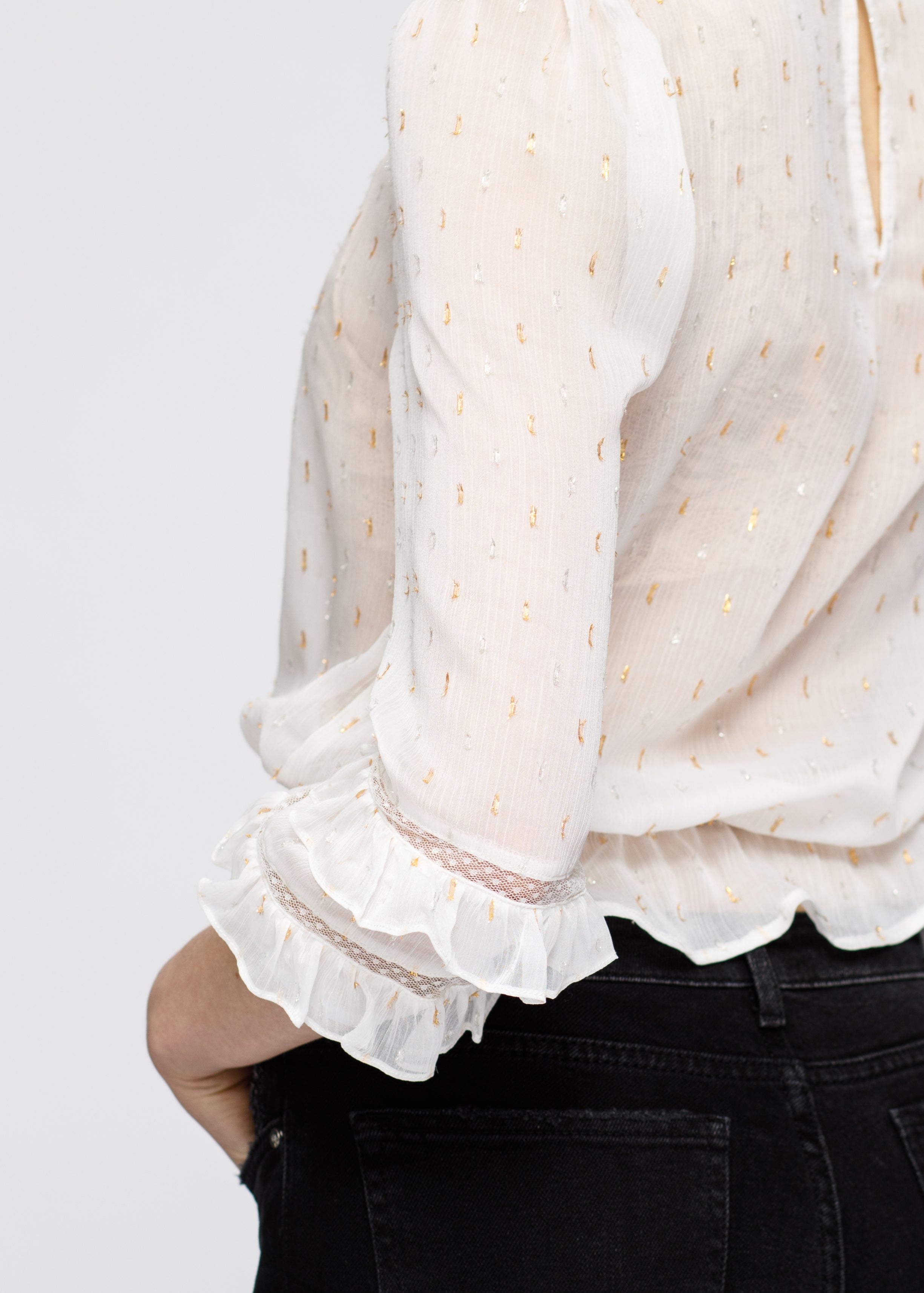 Nurode Lace Inset Ruffle Blouse