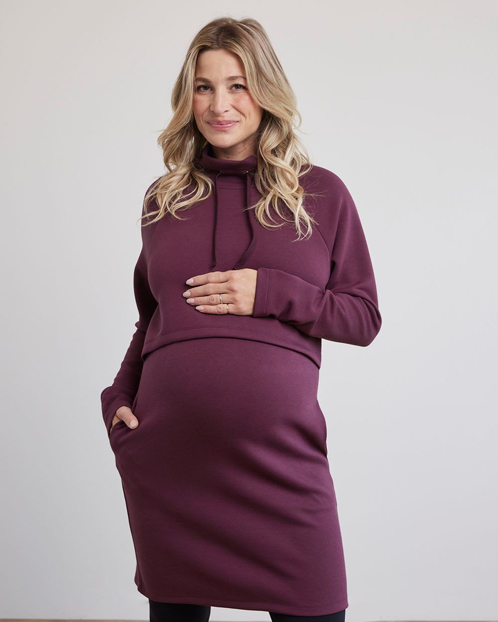 Long-Sleeve French Terry Dress with High Neckline - Thyme Maternity