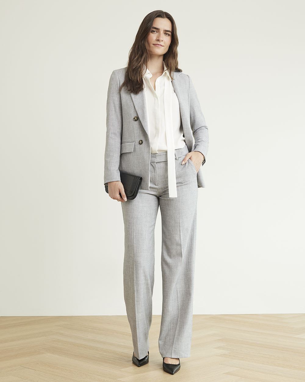 Light Grey Open Double-Breasted Blazer