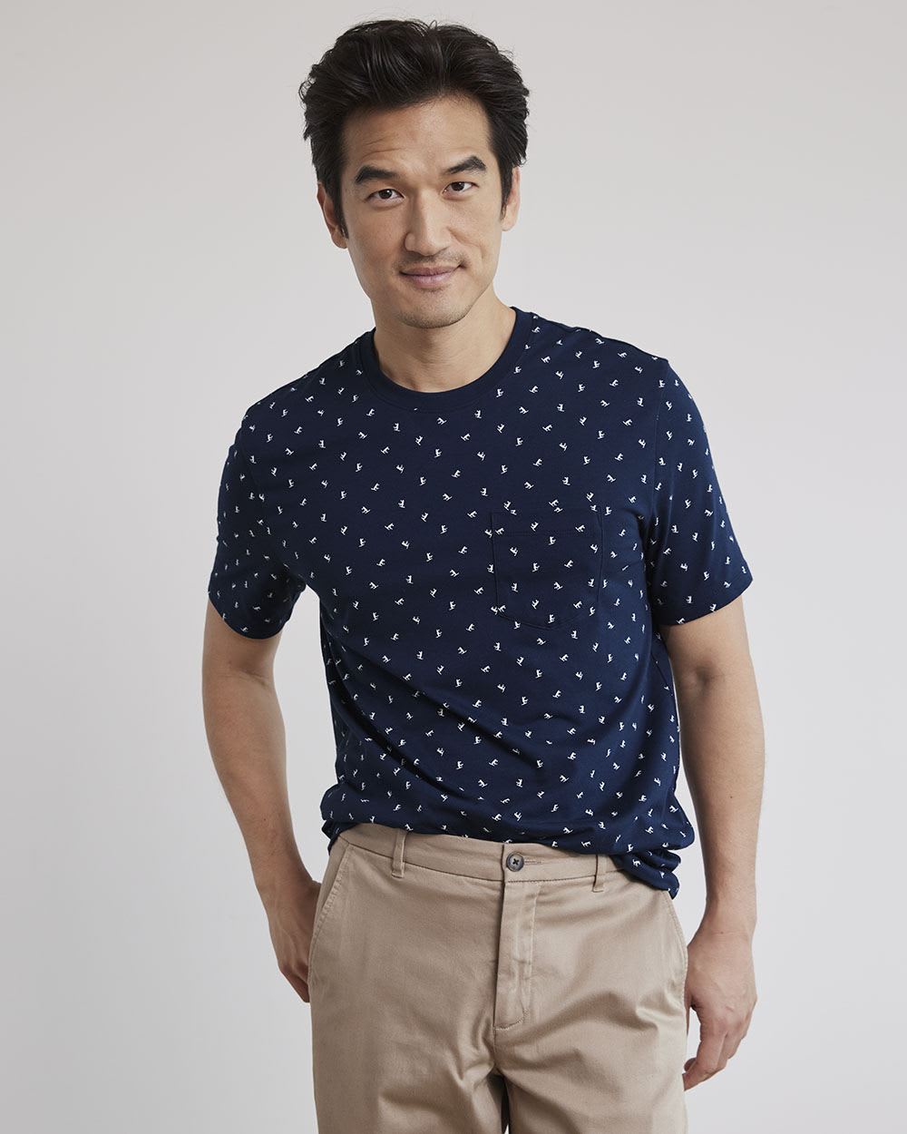 Printed Short-Sleeve Crew-Neck Tee with Chest Pocket