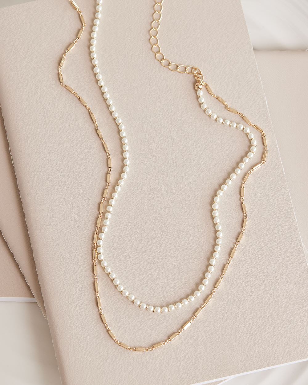 Short Two-Chain Necklace with Pearls