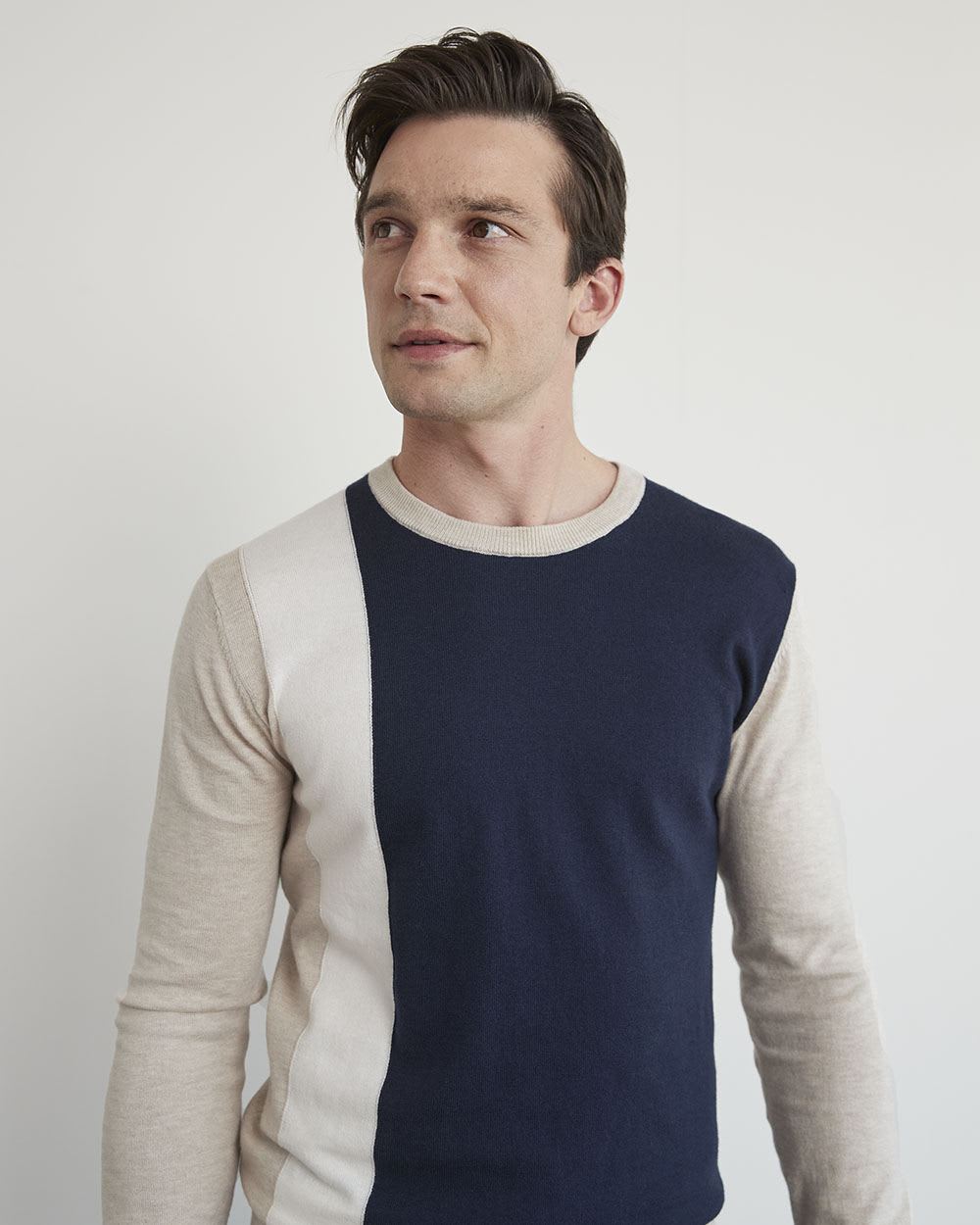 Crew-Neck Sweater with Vertical Colour Blocks