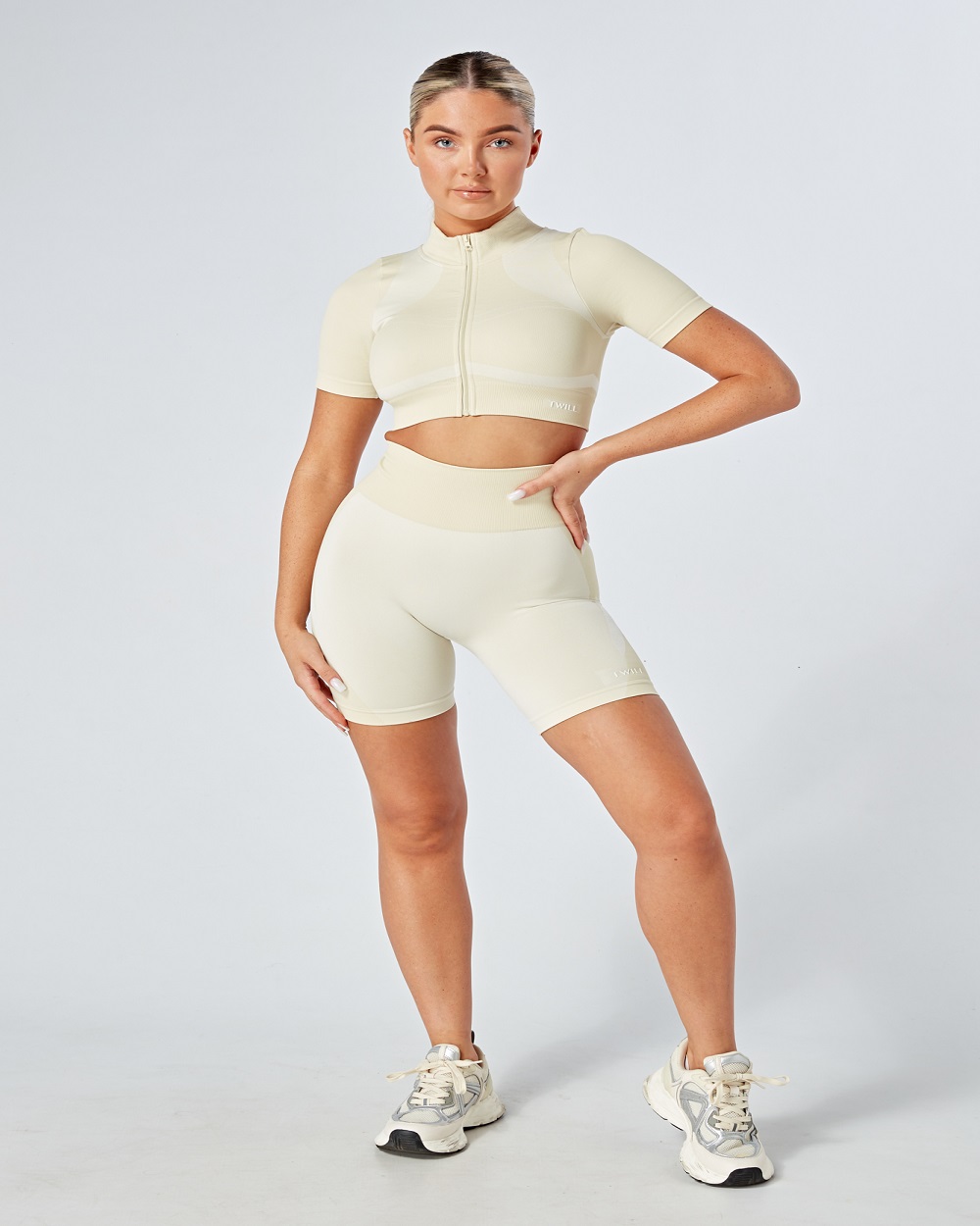 Twill Active - Recycled Colour Block Zip-up Crop Top - Stone