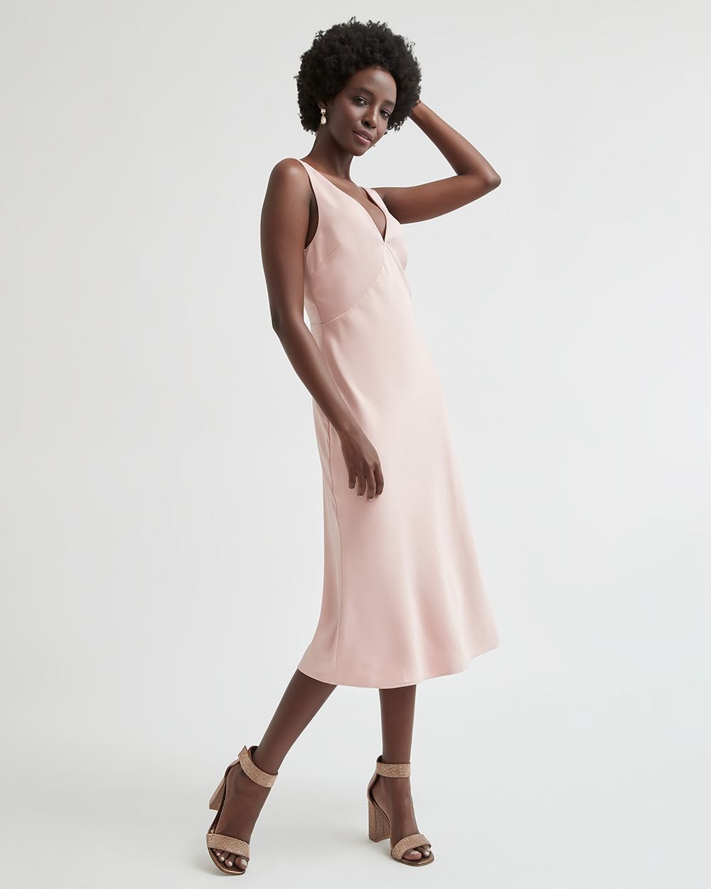 Satin A-Line Cocktail Dress with V Neckline